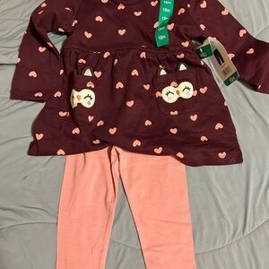 NWT 18mAdorable Heart/Owls Set- Pink and Brown